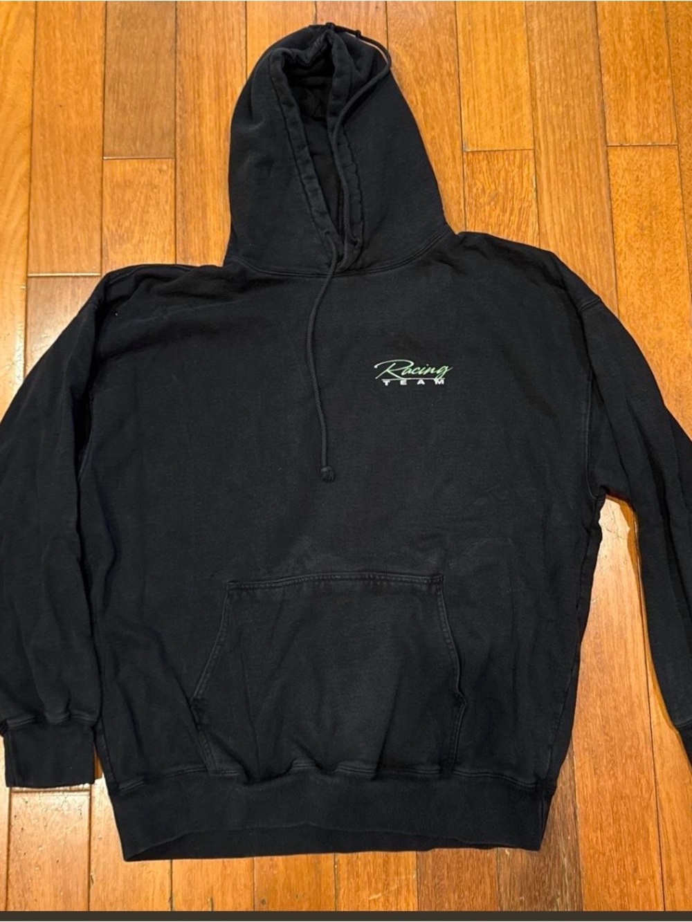Brandy Melville Black Racing Team Hoodie with Green Logo